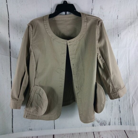 NWT $99 Talbots Petites Womens Size 12P Tan Ruffle Button Front Blazer - Picture 11 of 13